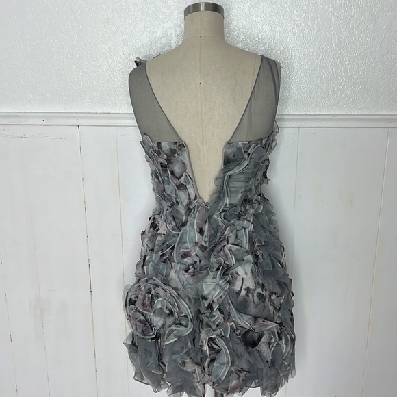 BCBGMaxAzria Gray Ruffled Cocktail Midi Dress - Picture 6 of 8